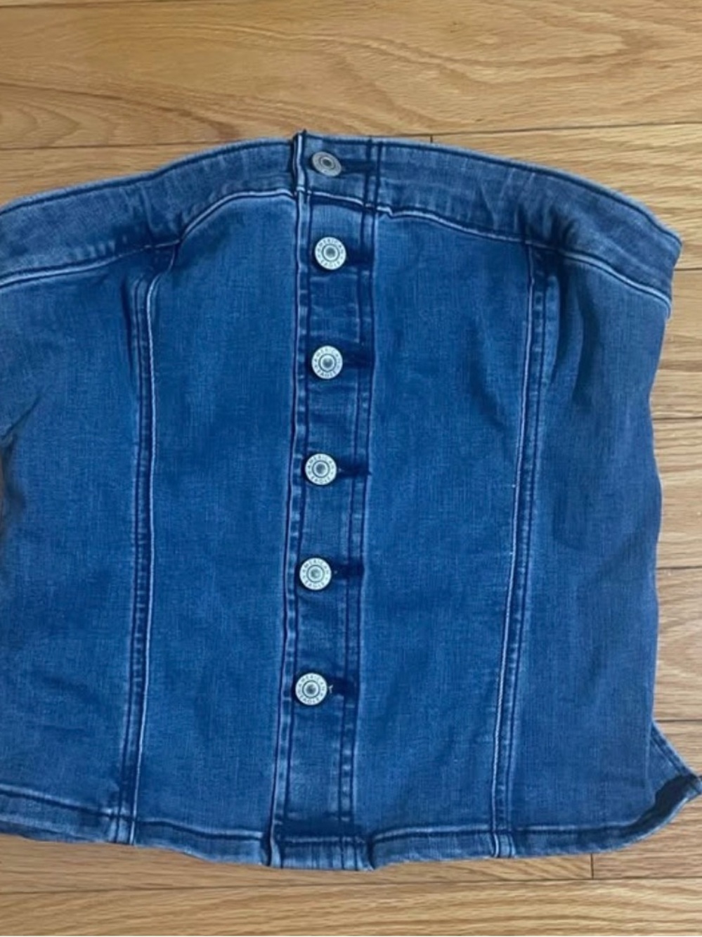 Denim Button-Front Strapless Corset Top - Blue